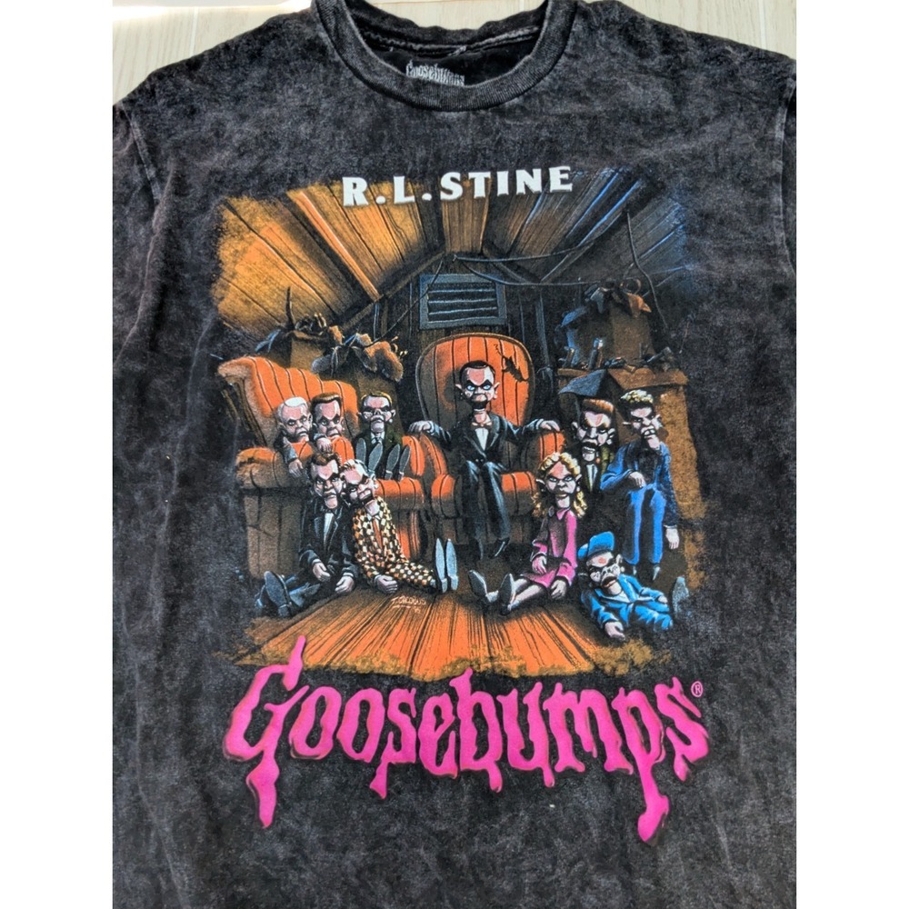 R.L. Stein Goosebumps Slappy Dummy T-Shirt Adult S Small Black Tie Dye Acid Wash